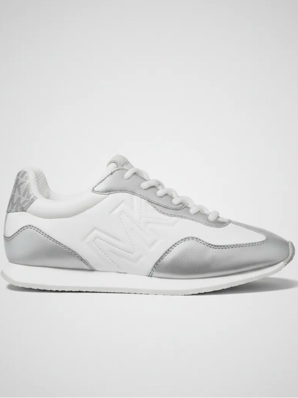 Michael Kors White and Silver Leather-Trim Trainer